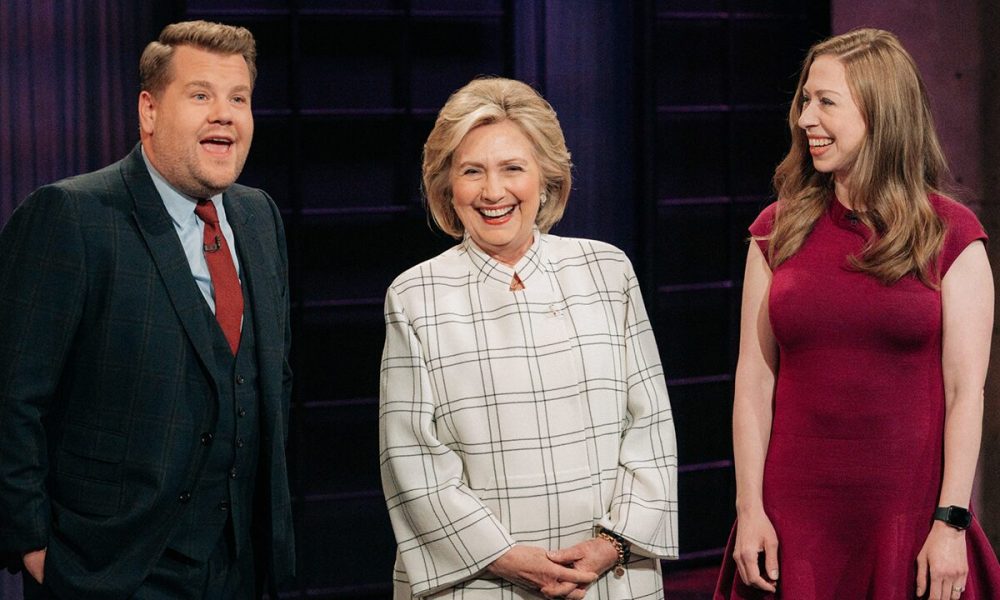 Donald Trump Hillary Clinton roasts Donald Trump, Sean Spicer while crashing James Corden’s opening monologue